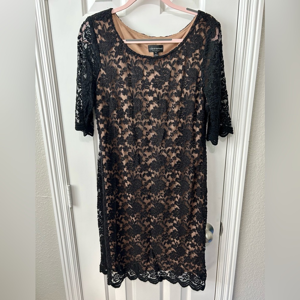 Connected Apparel Black Lace Overlay Dress